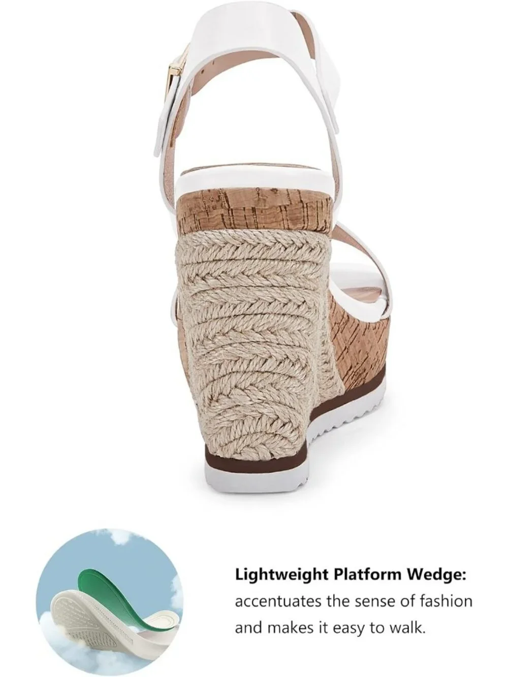 Women's White Espadrille Wedge Platform Sandal Open Toe Ankle Buckle Strap Shoes